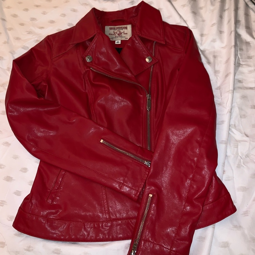 Red Leather True Religion Jacket